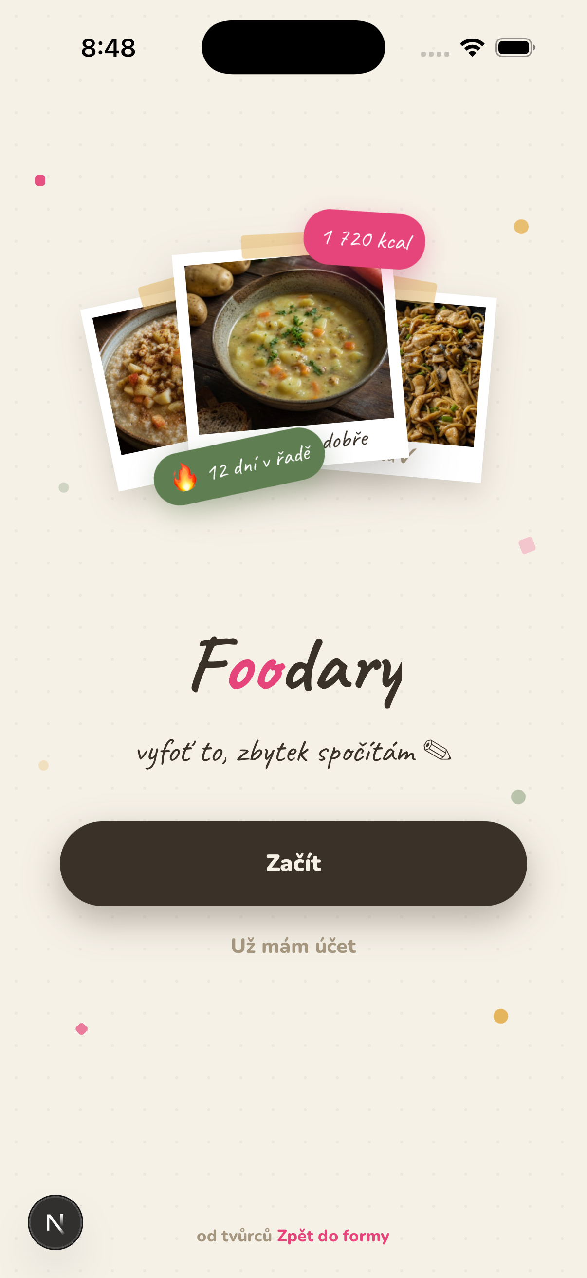 Úvodní obrazovka Foodary